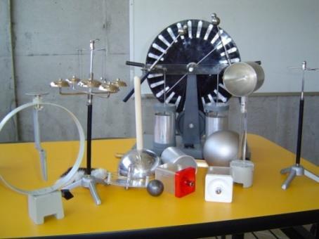 FUNDAMENTACIÓN TEÓRICA: ESQUEMA: Con el kit de Electrostática, la máquina de Wimshurst y el electroscopio, que se muestran en la figura 1, se desarrollan diversas experiencias de electrostática