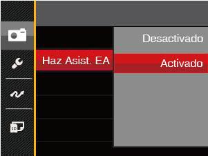 Lampara auxiliar AF En un entorno menos iluminado, puede activar la opción Haz Asist. EA para mejorar el enfoque.