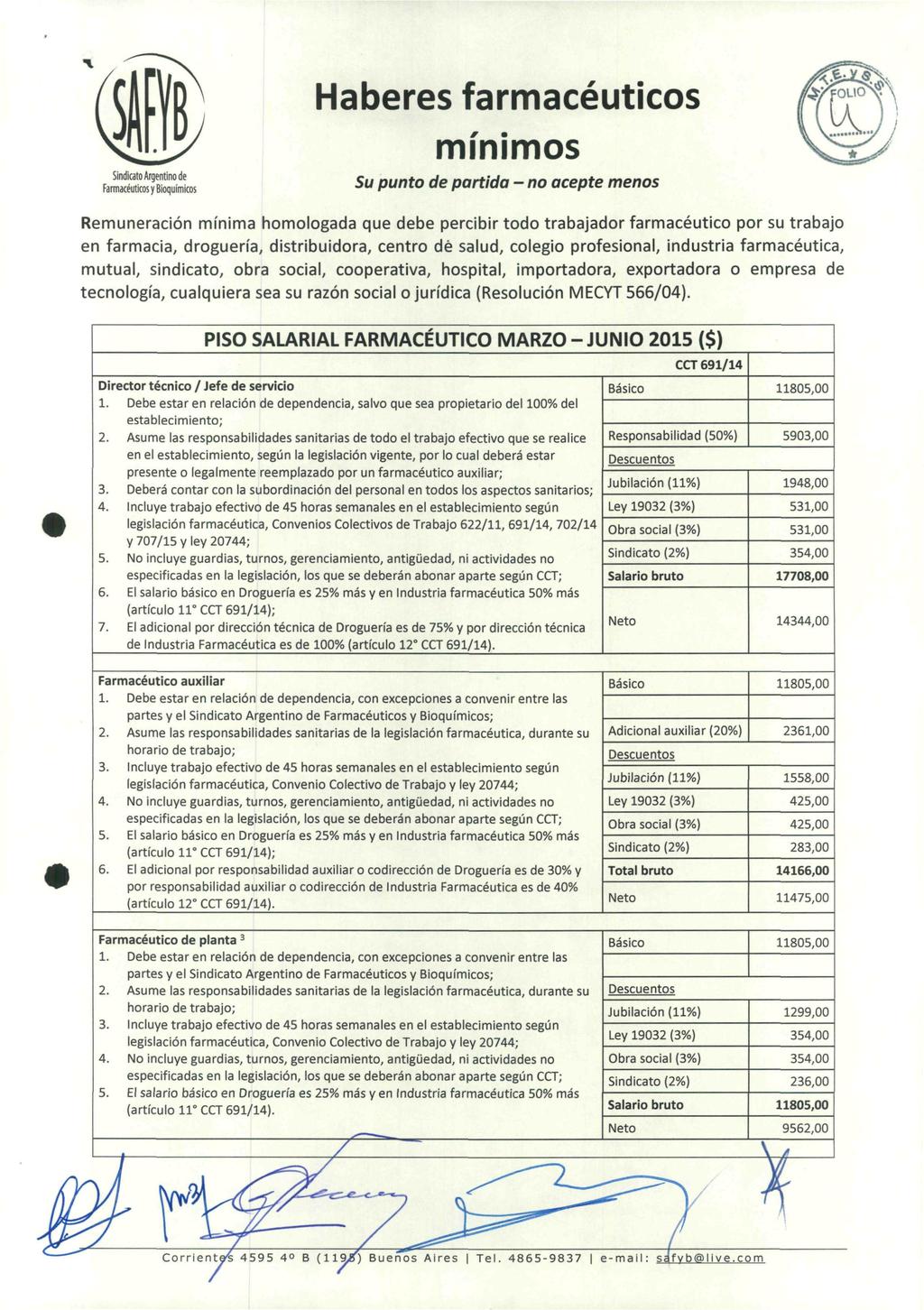 Sindicato Argentino de FarmaceuticosySioquimicos mmimos Remuneracion minima homologada que debe percibir todo trabajador farmaceutico por su trabajo en farmacia, drogueria, distribuidora, centro de