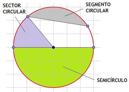 c) Segmento circular: parte del círculo limitada por una cuerda y su arco.