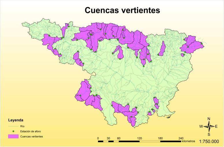 6/9 Figura 1. Localización de las estaciones de aforo seleccionadas y sus cuencas vertientes. 4.