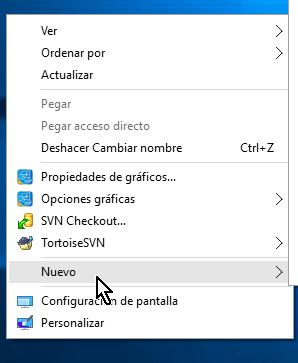 En este caso te mostraremos otro modo cómo crear un acceso directo en Windows 10 esta vez usando la opción Nuevo.