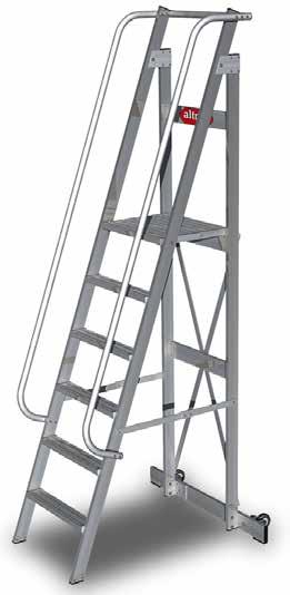 TME PROF 70 Escalera de aluminio Plegable con ruedas, plataforma de trabajo y barandillas. Apto para todo tipo de usos industriales. Conforme a la Normativa EN 131-7 de escaleras Portátiles.