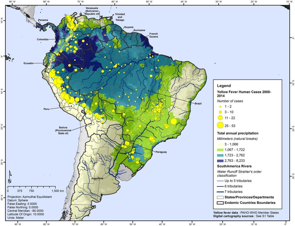 FA. Casos humanos y precipitaciones anuales 2000-2014 Hamrick PN.