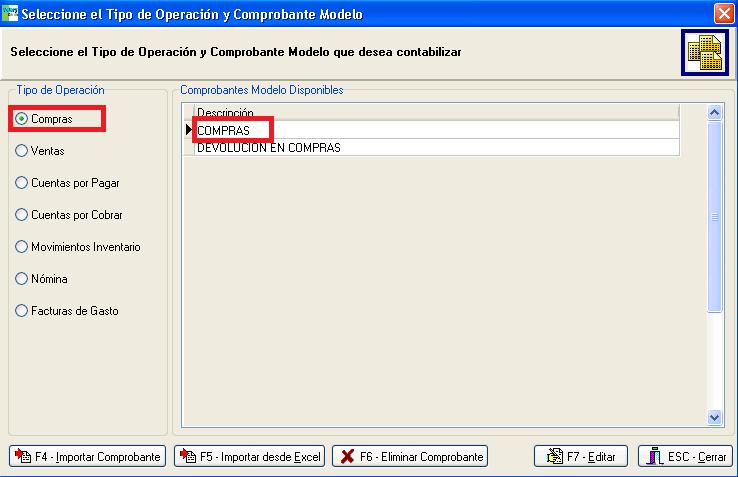 2- Se abrirá el asistente donde se configuran las Plantillas Modelos. Se muestra una lista con los tipos de operaciones.