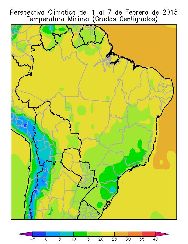 BRASIL Posteriormente, los vientos rotarán al sector sur, moderando temporalmente la temperatura, provocando un marcado descenso térmico en las zonas altas del Planalto, mientras que el norte, el
