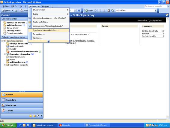 3.2 OUTLOOK 2000-2003 Manual configuración cliente de correo Para configurar una nueva cuenta de correo electrónico en Microsoft Outlook 2003 o 2000 siga el siguiente procedimiento: Ingrese a
