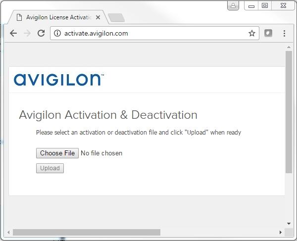8. Abra un navegador Web y vaya a http://activate.avigilon.com. Figura 7: La página web de activación de licencia de Avigilon. 9. Navegue hasta la ubicación de su archivo.
