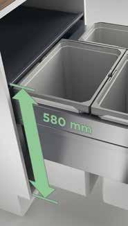 15 16 580 Selectores de residuos con sistema de extracción frontal para una gran capacidad de residuos con retracción suave y amortiguación.