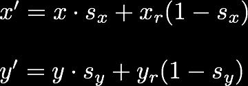 Escala D Lo anterior se puede controlar eligiendo una posición llamada punto fijo, cuyas coordenadas (xr,yr) se eligen en alguna posición del objeto, tal como el centroide.