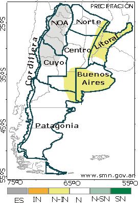 Precipitación: No se suministra el pronóstico por estación seca en la región, excepto en la zona serrana de Tucumán donde sería normal.