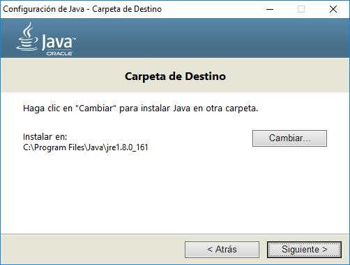 4. Seleccione la parte de Destino en donde desea instalar Java.