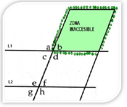 Ejemplo aplicativo El primer paso para poder trasladar el ángulo b fuera del área inaccesible, es trazar una paralela a la recta 1, para eso