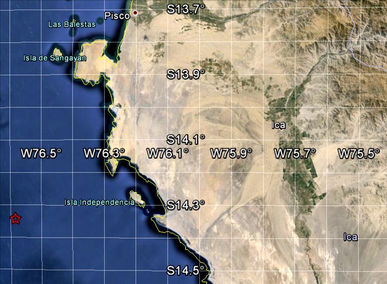 Las características sísmicas del evento se resumen en la Tabla 1 y la ubicación del epicentro se muestra en la Figura 1. Tabla 1. Datos sísmicos (Fuente: IGP). Figura 1. Ubicación del epicentro (Google earth).