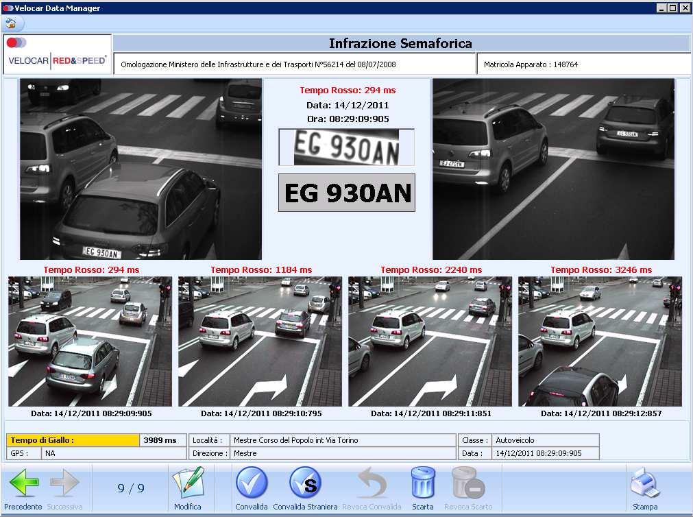 Validación de las infracciones semafòricas. La imagen muestra la interfaz del VDM utilizada para la validación de los delitos de semàforo en rojo.