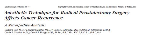 Estudio retrospectivo (1994-2003) Prostatectomía radical 2 grupos: A.G + opioides sistémicos o A.G + A.