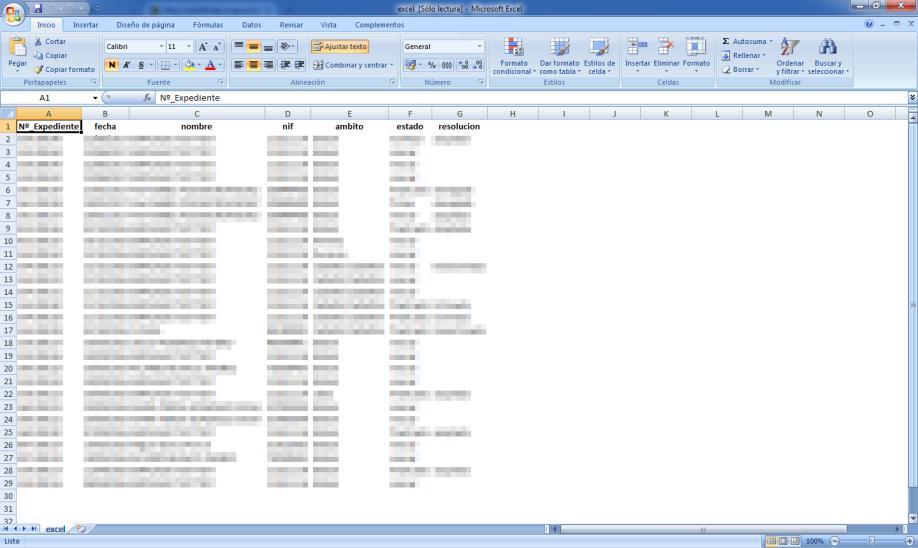 A continuación se muestra la ventana emergente para abrir o guardar (opción recomendada) el documento Excel.