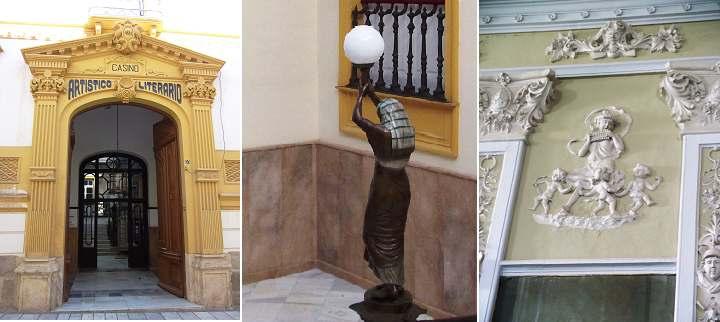 ❶ Portada del Casino. ❷ Iluminando su escalinata hay dos egipcias portando lámpara.