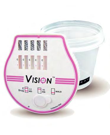 Vision Cup es un frasco hermético que contiene en su tapa diferentes reactivos para la detección de la presencia de drogas y/o sus metabolitos en una muestra de orina.