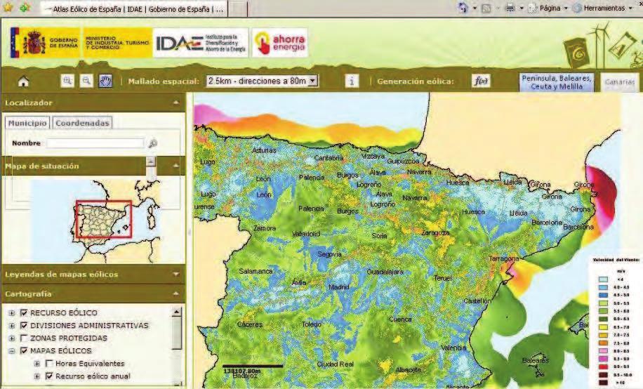 Atlas Eólico de España a disposición pública Doble finalidad: Servir de apoyo para todas las administraciones públicas en la elaboración de planificaciones o estudios relacionados con el área eólica.