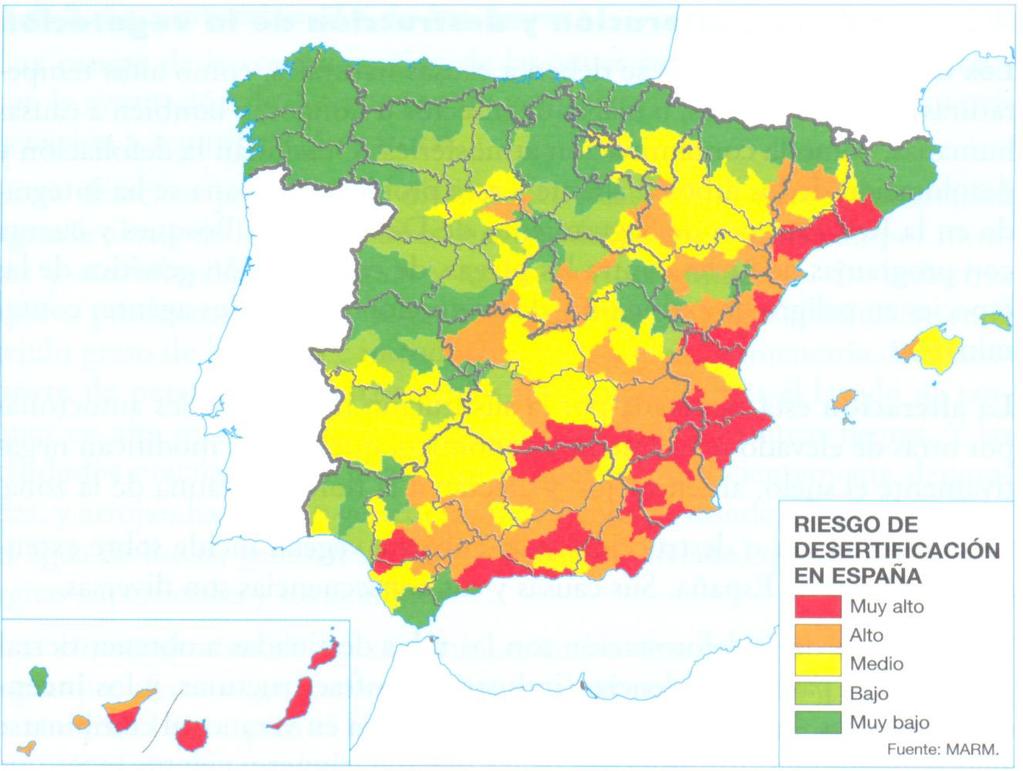 Erosión y desertificación del suelo 54% El 54% del territorio español sufre erosión de alarmante a preocupante, mostrando cárcavas y barrancos.