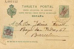 5 cts verde sobre Tarjeta Entero Postal de LARACHE a BARCELONA, con franqueo complementario de 5 cts verde. MAGNIFICO Y RARO VER- DADERAMENTE CIRCULADO.