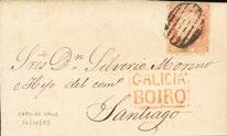 En el frente marca prefilatélica GALICIA / BOIRO, en rojo. MAGNIFICA Y RARA. 83 12(2) 200 1852.