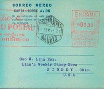 iberphil Aerogramas 821 AE1 15 1947. 1 30 pts sobre aerograma. MADRID a SIDNEY (U.S.A.). MAGNIFICO. 822 (*) AE2ccb 20 1 30 pts sobre aerograma. ENSAYO DE COLOR, en amarillo. MAGNIFICO Y RARO.