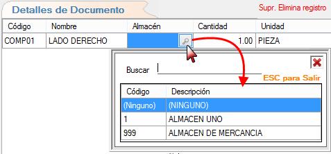 Creación de Orden de Producción, continúa 2 b) En la columna Almacén, haz clic en el botón buscar y selecciona el código del Almacén donde se depositara el producto fabricado.