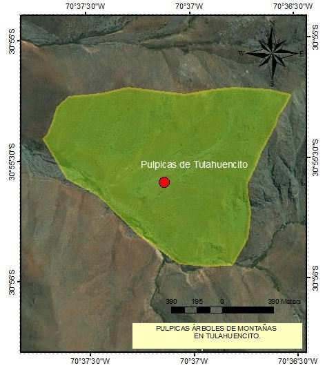 AREA DE ESTUDIO. Las pulpicas de Tulahuencito, se ubican geográficamente en las siguientes coordenadas geográficas (0 '7.8"S y 70 7'6.