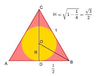 Página 4 de 7 Aplicaremos el hecho de que el incentro de un triángulo equilátero está en la altura del triángulo y dista un tercio de la base, (este hecho también puede obtenerse de la semejanza de
