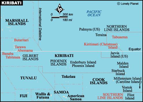 Grupo de Islas en el Pacífico, sobre el Ecuador y sobre la linea de separación del tiempo.