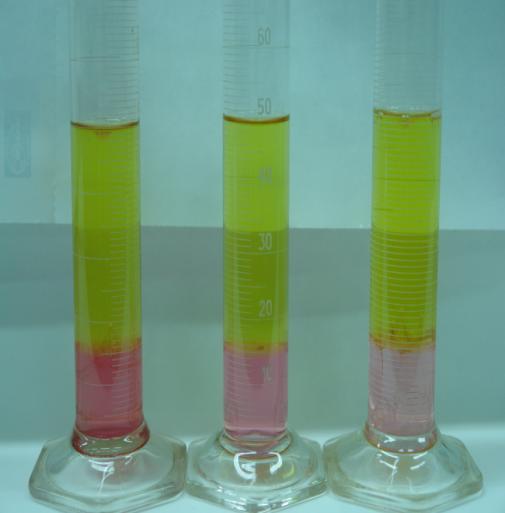 Variación de la coloración durante la titulación con Hyamine 1622 Para determinar la concentración del surfactante aniónico en los efluentes, se siguió un procedimiento similar al empleado en la