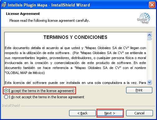 4. Activar el check I accept the terms in the license agreement