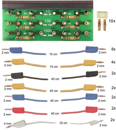 3 Accesorios de medición UniTrain, shunts y cables de medición SO4203-2J 1 Resistencias en derivación (shunts) en tarjeta de circuitos impresos, para medición de corriente con las entradas analógicas