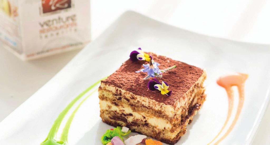 Desserts Tiramisu 5,00 Postres The ultimate indulgence A thick velvety cream, flavoured in the traditional Italian way with generous layers of fresh mascarpone cheese, Savoiardi biscuits soaked in
