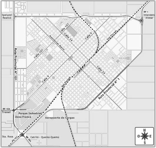 Mapa. Espacios públicos del Área programática del CS Brown. Mapa de la ciudad de Gral. Pico Área de muestreo Centro de salud Guillermo Brown Tabla. Resultados coproparasitológicos.