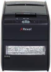 Funcionamiento ultra silencioso < 60 DbA. Rexel Auto+ 200X Destruye hasta 200 hojas de forma automática tán solo pulsado un botón y 7 hojas de forma manual. Corte confeti de 4 x 40 mm.