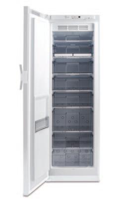 desplazable para acceder al control de temperatura Tirador ergonómico de fácil apertura Recinto congelador 6 cestones, uno de máxima capacidad y dos compartimentos con tapa Funciones: