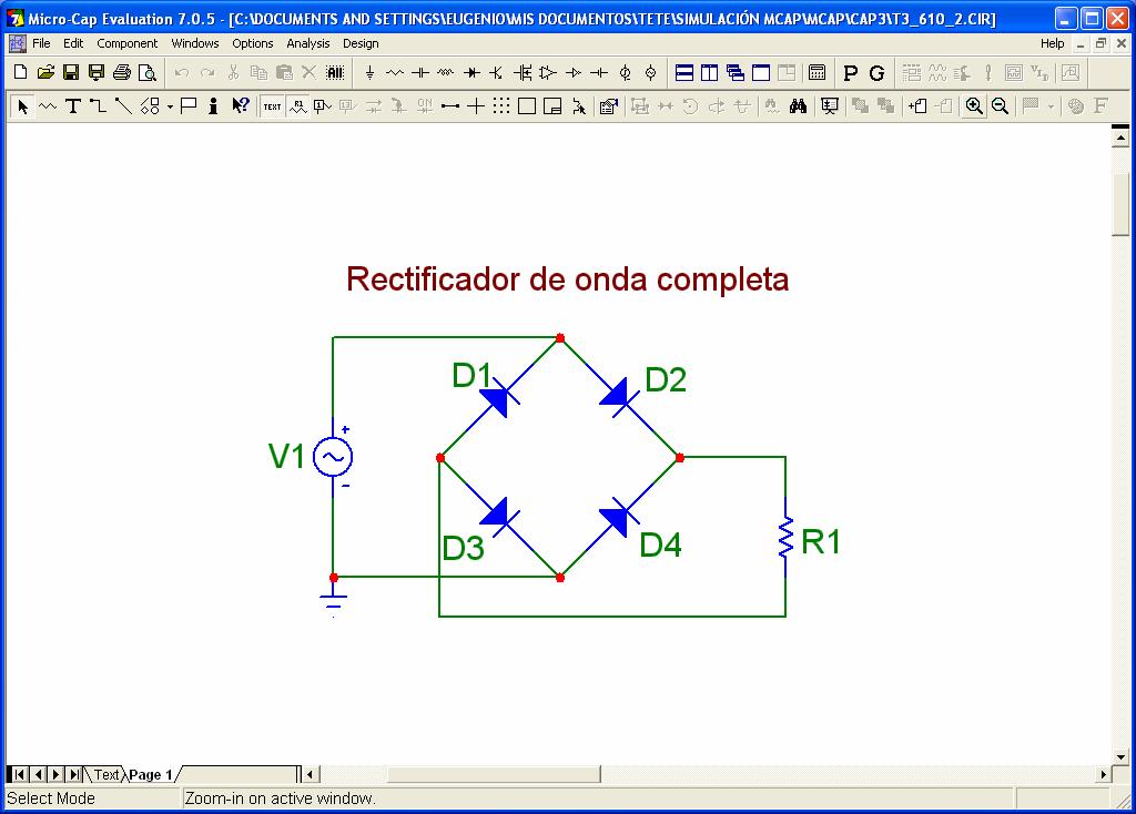 2. RECTIFICADOR DE ONDA COMPLETA En este apartado se simulará el más utilizado de los rectificadores de onda completa: el puente rectificador de cuatro diodos. 2.1.