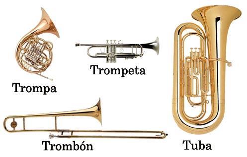 - Instrumentos de viento-metal: son todos aquellos instrumentos hechos de metal que se tocan soplando y vibrando los labios a través de una boquilla.