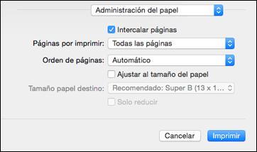 Cómo cambiar el tamaño de imágenes impresas - OS X Puede ajustar el tamaño de la imagen a medida que la imprime seleccionando Administración del papel en el menú desplegable de la ventana de