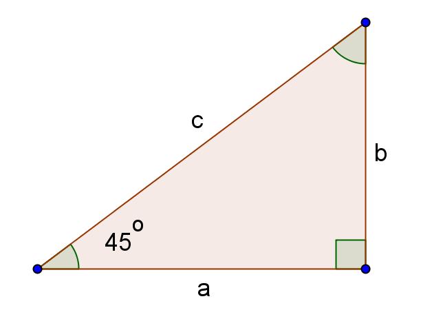 Se deduce que el otro ángulo agudo también es = 45 y, por tanto, el triángulo es isósceles.