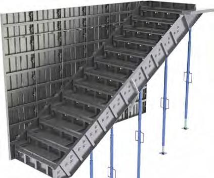 El Encofrado de Escaleras de están diseñadas para permitir un vertido (vaciado/colado) simultáneo de muros y escaleras.