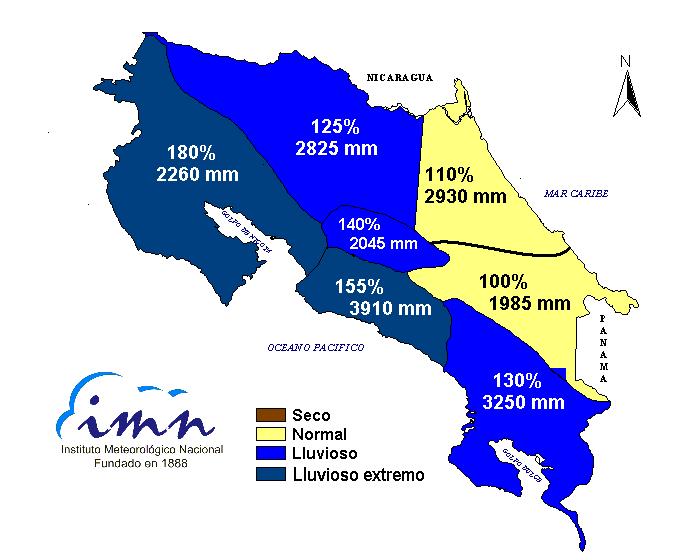 En cuanto al estado de las lluvias de setiembre en Costa Rica, la figura 4ª (ver página siguiente) muestra el mapa con el resumen de condiciones en cada una de las regiones climáticas.