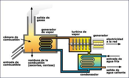 Tecnologías de Trigeneración - Biomasa Biomasa & turbina de vapor - Modelo Conceptual La caldera se alimenta con biomasa y la energía térmica producida se emplea para generar