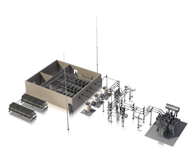 SVC Light para sistemas de transmisión: Layout 1. VSC Sala de la válvula 2. Sala de Control & Protección 3.