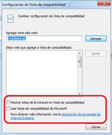 1 Windows Internet Explorer 1.1 Versiones navegador Las versiones de Internet Explorer soportadas son IE 9 o superior. 1.2 Vista compatibilidad Hay que tener desactivada la vista compatibilidad en Internet Explorer tal y como se aprecia en la imagen.