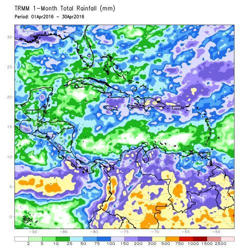 12 abril 216 Fig. 13. Total de precipitación (mm) (izquierda) y anomalías de lluvia (mm) (derecha) para el mes de abril de 216 en Centroamérica.