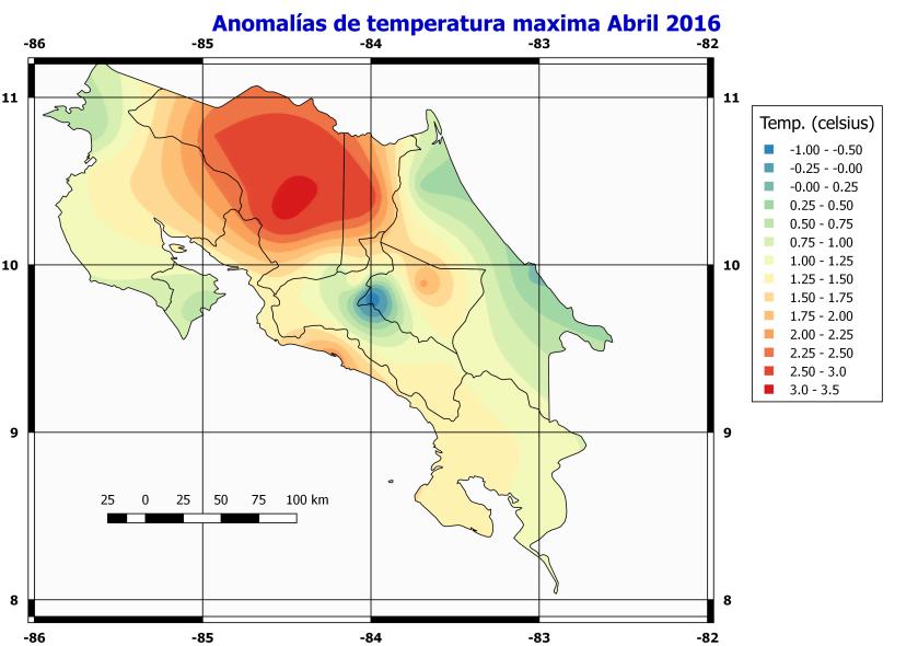 15 abril 216 Fig. 16. Anomalías de temperaturas máximas para abril 216.